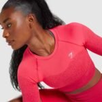 Long Sleeve Crop Top Red 05